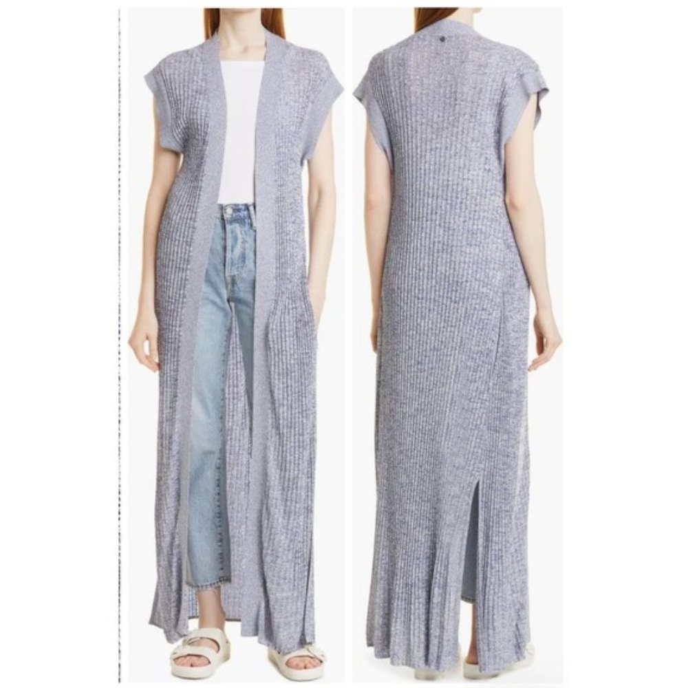 Ted Baker Light Blue Open-Front Maxi Knit Sleeveless Cardigan